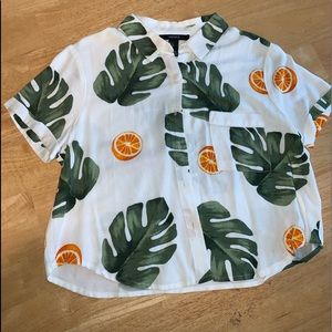 Leaf print button down shirt